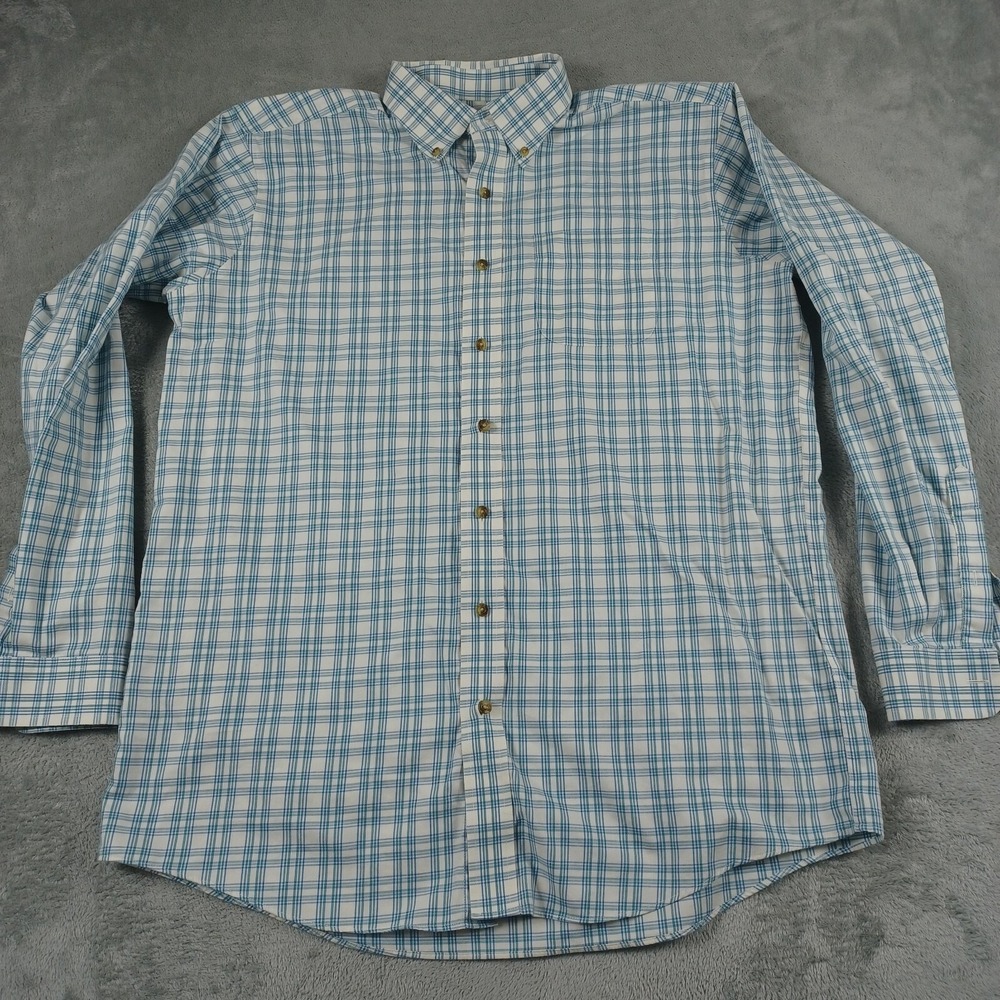 LL Bean Shirt Mens Large Tall Blue Plaid Button‎ Up Pockets Outdoor Casual